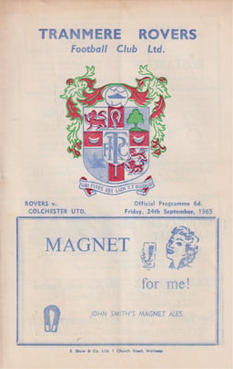 Tranmere Rovers v Colchester United Match Programme 1965-09-24